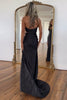 Load image into Gallery viewer, Sparkly Black Mermaid Strapless Beaded Satin Long Prom Dress with Slit