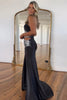 Load image into Gallery viewer, Sparkly Black Mermaid Strapless Beaded Satin Long Prom Dress with Slit