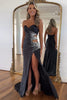 Load image into Gallery viewer, Sparkly Black Mermaid Strapless Beaded Satin Long Prom Dress with Slit