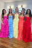 Load image into Gallery viewer, Blush A-Line Flower Strapless Ruffles Long Prom Dress with Slit