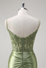 Load image into Gallery viewer, Sparkly Green Mermaid Spaghetti Straps Corset Ruched Appliques Long Prom Dress with Slit