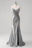 Load image into Gallery viewer, Sparkly Green Mermaid Spaghetti Straps Corset Ruched Appliques Long Prom Dress with Slit