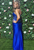 Load image into Gallery viewer, Sparkly Royal Blue Mermaid Ruched Corset Sequined Satin Long Prom Dress