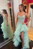 Load image into Gallery viewer, Sparkly Sage A-Line Spaghetti Straps Sequined Ruffles Tulle Asymmetrical Long Prom Dress