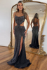 Load image into Gallery viewer, Sparkly Red Mermaid Spaghetti Straps Beaded Corset Cut-Out Long Prom Dress with Slit