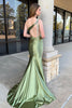 Load image into Gallery viewer, Sparkly Sage Mermaid Tassel One Shoulder Satin Long Prom Dress with Slit