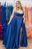 Load image into Gallery viewer, Sparkly Royal Blue A-Line Spaghetti Straps Beaded Corset Long Prom Dress with Slit