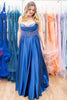 Load image into Gallery viewer, Sparkly Royal Blue A-Line Spaghetti Straps Beaded Corset Long Prom Dress with Slit