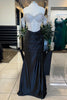 Load image into Gallery viewer, Sparkly Navy Long BeadedProm Dress with Fringes