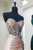 Load image into Gallery viewer, Sparkly Dark Green Mermaid Strapless Corset Mirrors Long Prom Dress with Slit