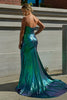 Load image into Gallery viewer, Chameleon Keyhole Dark Green Corset Long Prom Dress with Slit