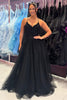 Load image into Gallery viewer, Sparkly Black A Line V-Neck Corset Long Prom Dress