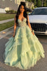 Load image into Gallery viewer, Princess Sage A Line Long Corset Prom Dress with Appliques