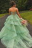 Load image into Gallery viewer, Princess Sage A Line Long Corset Prom Dress with Appliques