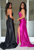 Load image into Gallery viewer, Black Corset Deep V-Neck Halter Long Prom Dress with Slit