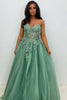 Load image into Gallery viewer, Sparkly Sage Corset Strapless Long Tulle Prom Dress with Appliques