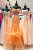 Load image into Gallery viewer, Sparkly Mermaid Orange Corset Long Prom Dress with Appliques