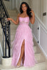 Load image into Gallery viewer, Black A Line Tiered Strapless Embroideried Long Prom Dress with Slit