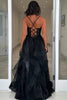 Load image into Gallery viewer, Sparkly Black Tiered Corset Long Tulle Prom Dress with Lace Up