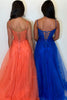 Load image into Gallery viewer, Sparkly Orange Tulle Long Corset Prom Dress with Appliques