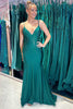 Load image into Gallery viewer, Sparkly Dark Green Beaded V-Neck Long Satin Prom Dress