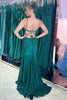 Load image into Gallery viewer, Sparkly Dark Green Beaded V-Neck Long Satin Prom Dress