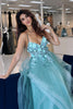 Load image into Gallery viewer, Sparkly Blue Corset A Line Long Tulle Prom Dress with Appliques