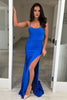 Load image into Gallery viewer, Sparkly Royal Blue Long Spaghetti Straps Prom Dress with Slit