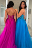 Load image into Gallery viewer, Sparkly Blue A Line Long Strapless Corset Prom Dress with Appliques