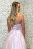 Load image into Gallery viewer, Sparkly Floral Pink A Line Long Tulle Prom Dress with Appliques