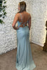 Load image into Gallery viewer, Sparkly Sky Blue Mermaid Corset Long Satin Prom Dress with Slit