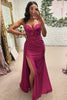 Load image into Gallery viewer, Sparkly Fuchsia Corset Sweetheart Appliqued Long Prom Dress with Slit