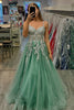 Load image into Gallery viewer, Sparkly Sage A Line Long Prom Dress with Appliques