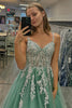 Load image into Gallery viewer, Sparkly Sage A Line Long Prom Dress with Appliques