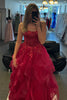 Load image into Gallery viewer, Sparkly Fuchsia Corset A Line Tiered Long Prom Dress with Lace Up Back