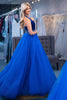 Load image into Gallery viewer, Sparkly Royal Blue A-Line Halter Beaded Tulle Long Prom Dress