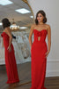 Load image into Gallery viewer, Red Mermaid Strapless Flower Hollow Out Satin Long Prom Dress