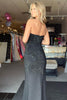 Load image into Gallery viewer, Sparkly Black Strapless Beaded Corset Satin Evening Dress with Slit