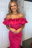 Load image into Gallery viewer, Fuchsia Mermaid Ruffle Off the Shoulder Long Prom Dress