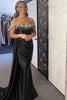 Load image into Gallery viewer, Sparkly Black Mermaid Off the Shoulder Beaded Corset Satin Long Prom Dress