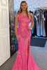 Load image into Gallery viewer, Sparkly Fuchsia Mermaid One Shoulder Sequins Long Prom Dress with Slit