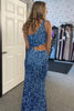 Load image into Gallery viewer, Sparkly Sky Blue Mermaid One Shoulder Sequins Long Prom Dress with Slit