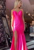 Load image into Gallery viewer, Fuchsia Mermaid Spaghetti Straps Ruffle Satin Long Prom Dress with Slit