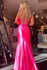 Load image into Gallery viewer, Fuchsia Mermaid Spaghetti Straps Ruffle Satin Long Prom Dress with Slit