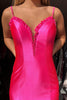 Load image into Gallery viewer, Fuchsia Mermaid Spaghetti Straps Ruffle Satin Long Prom Dress with Slit