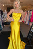 Load image into Gallery viewer, Sparkly Yellow Mermaid Strapless Ruched Satin Long Prom Dress with Bow