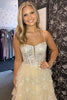 Load image into Gallery viewer, Beige Sparkly Corset Tiered Long Prom Dress with Slit