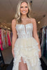 Load image into Gallery viewer, Beige Sparkly Corset Tiered Long Prom Dress with Slit