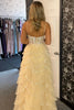 Load image into Gallery viewer, Beige Sparkly Corset Tiered Long Prom Dress with Slit