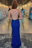 Load image into Gallery viewer, Sparkly Royal Blue One Shoulder Keyhole Long Prom Dress with Slit